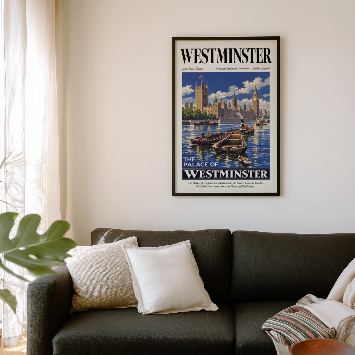 Vintage Westminster London Poster, Thames Wall Art Print