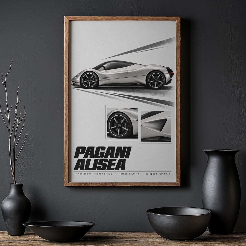 Vintage Pagani Alisea Print, Car Poster, Supercar Art
