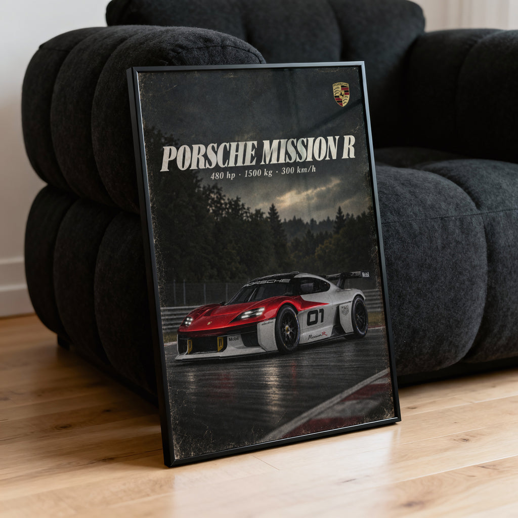 Vintage Porsche Mission R Print, Racing Car Art