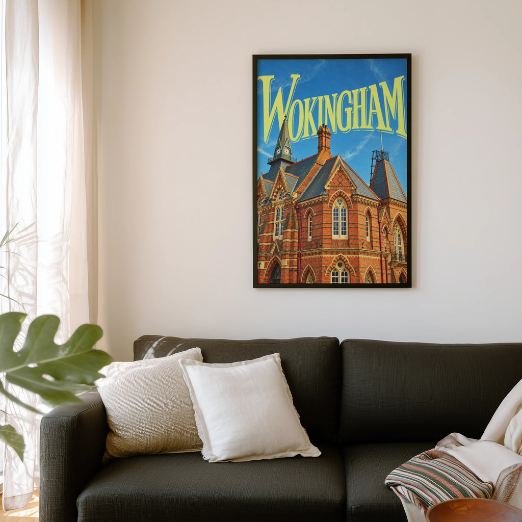 Vintage Wokingham Poster, Town Hall Wall Art, England Print