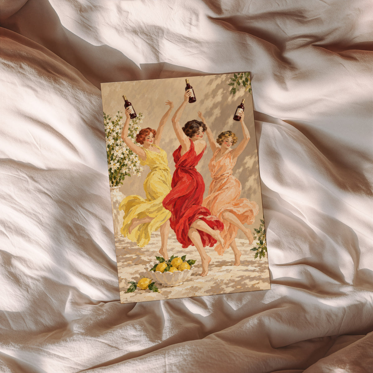 Vintage Print Poster, Dancing Women Wine Wall Art