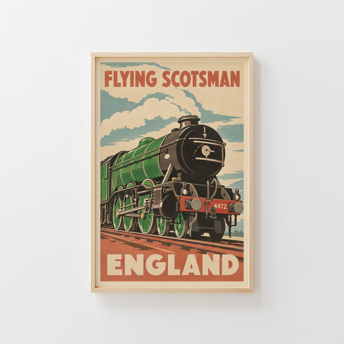 Vintage Flying Scotsman Poster, Steam Train Wall Art Print