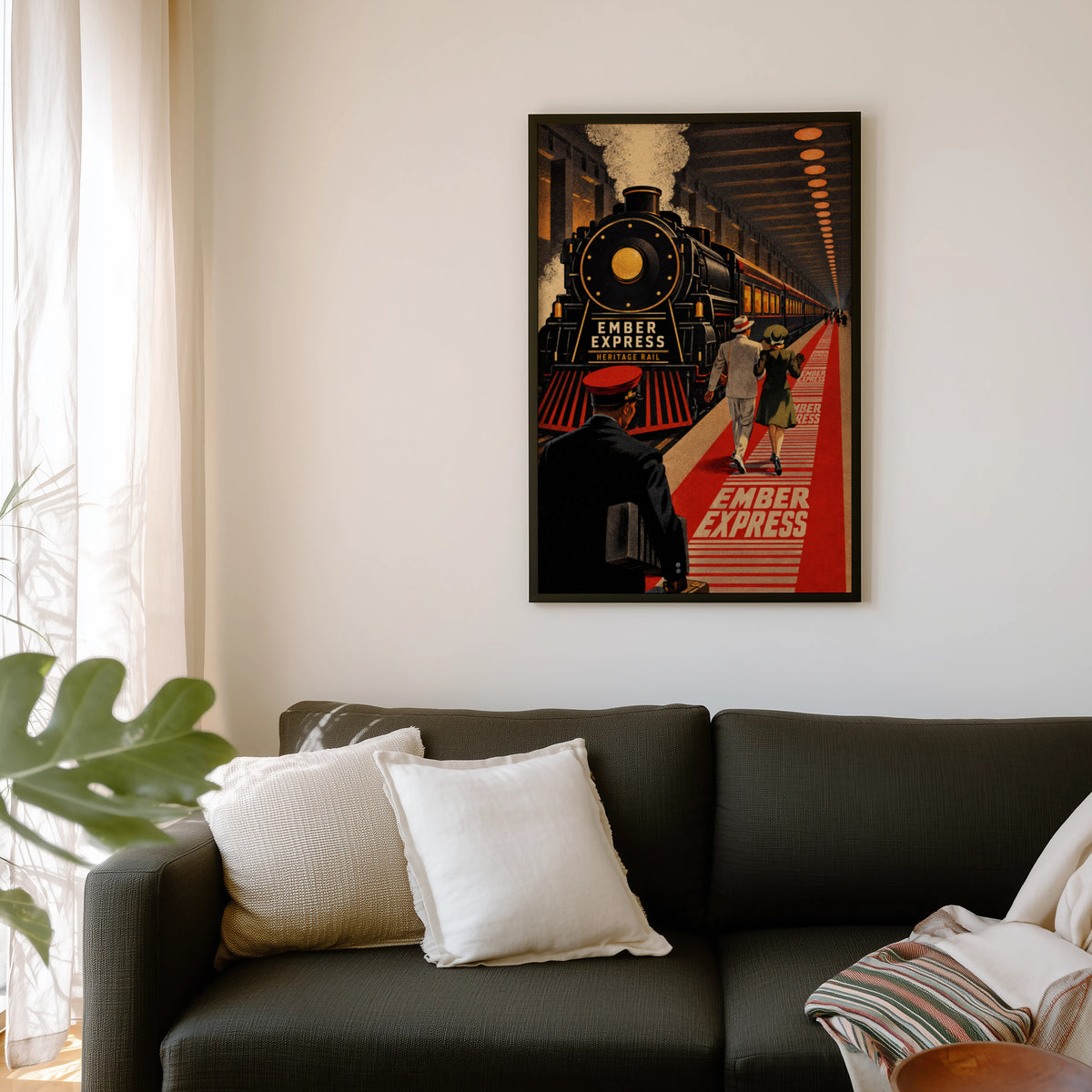 Vintage Ember Express Steam Train Print Poster