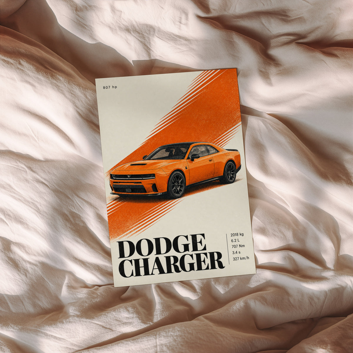 Vintage Dodge Charger Print, Orange Muscle Car