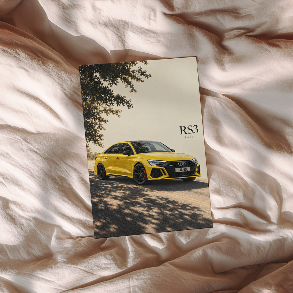 Vintage Audi RS3 Print, Yellow Car Wall Art