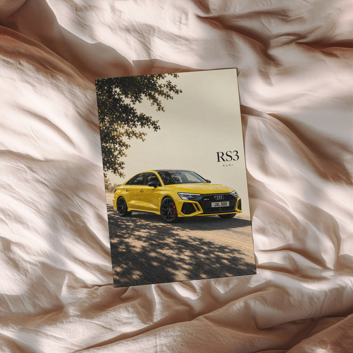 Vintage Audi RS3 Print, Yellow Car Wall Art