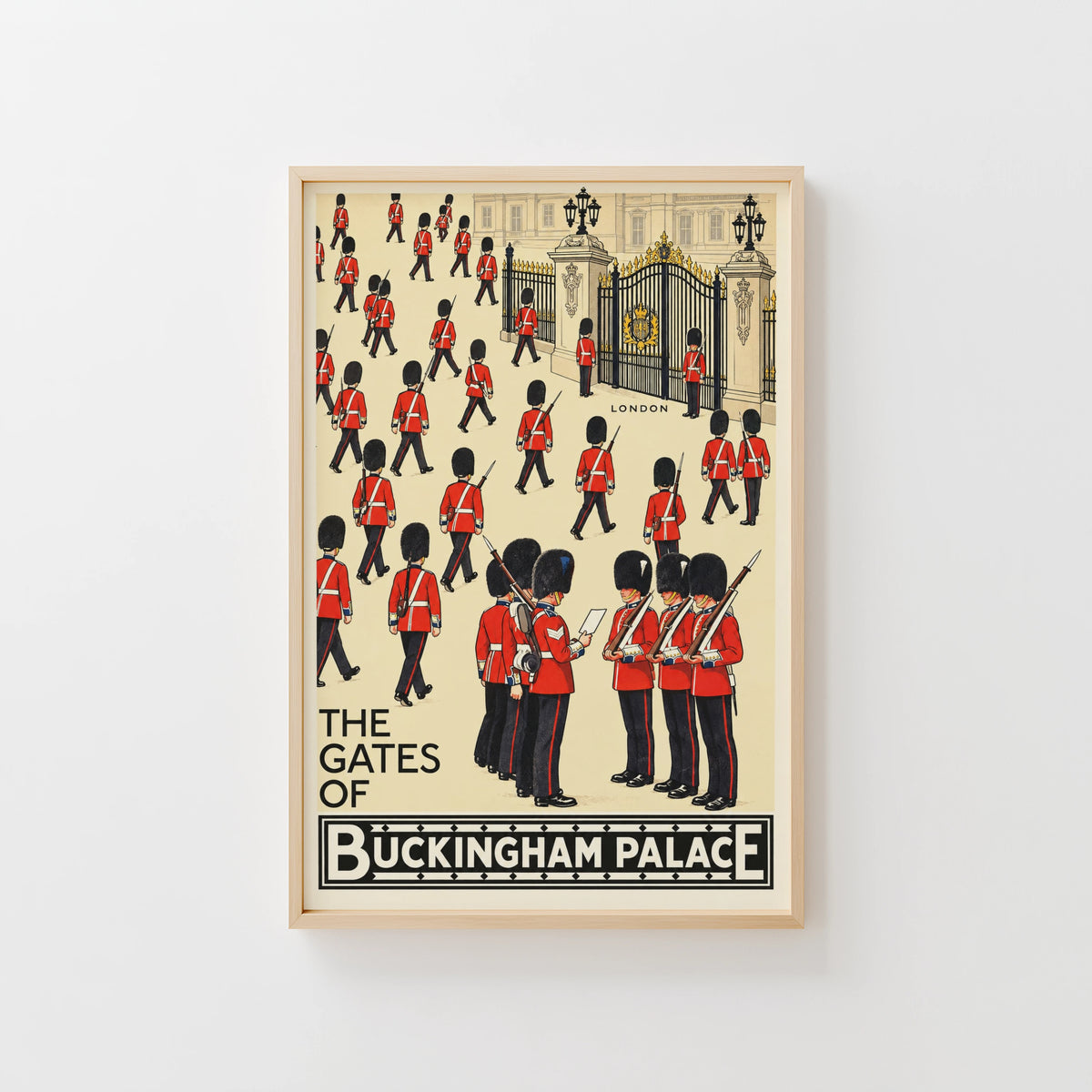 Vintage Buckingham Palace London Poster, Royal Guards Print
