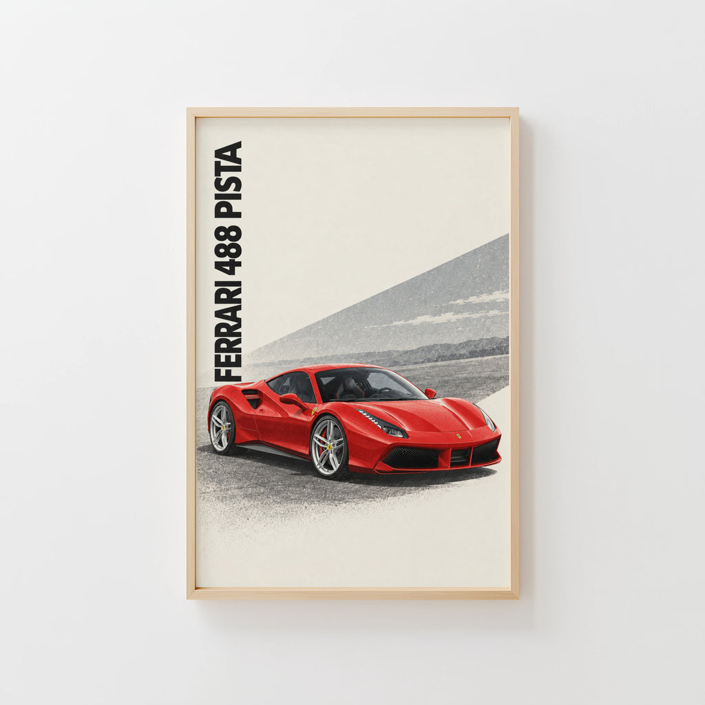 Vintage Ferrari 488 Pista Print, Supercar Wall Art