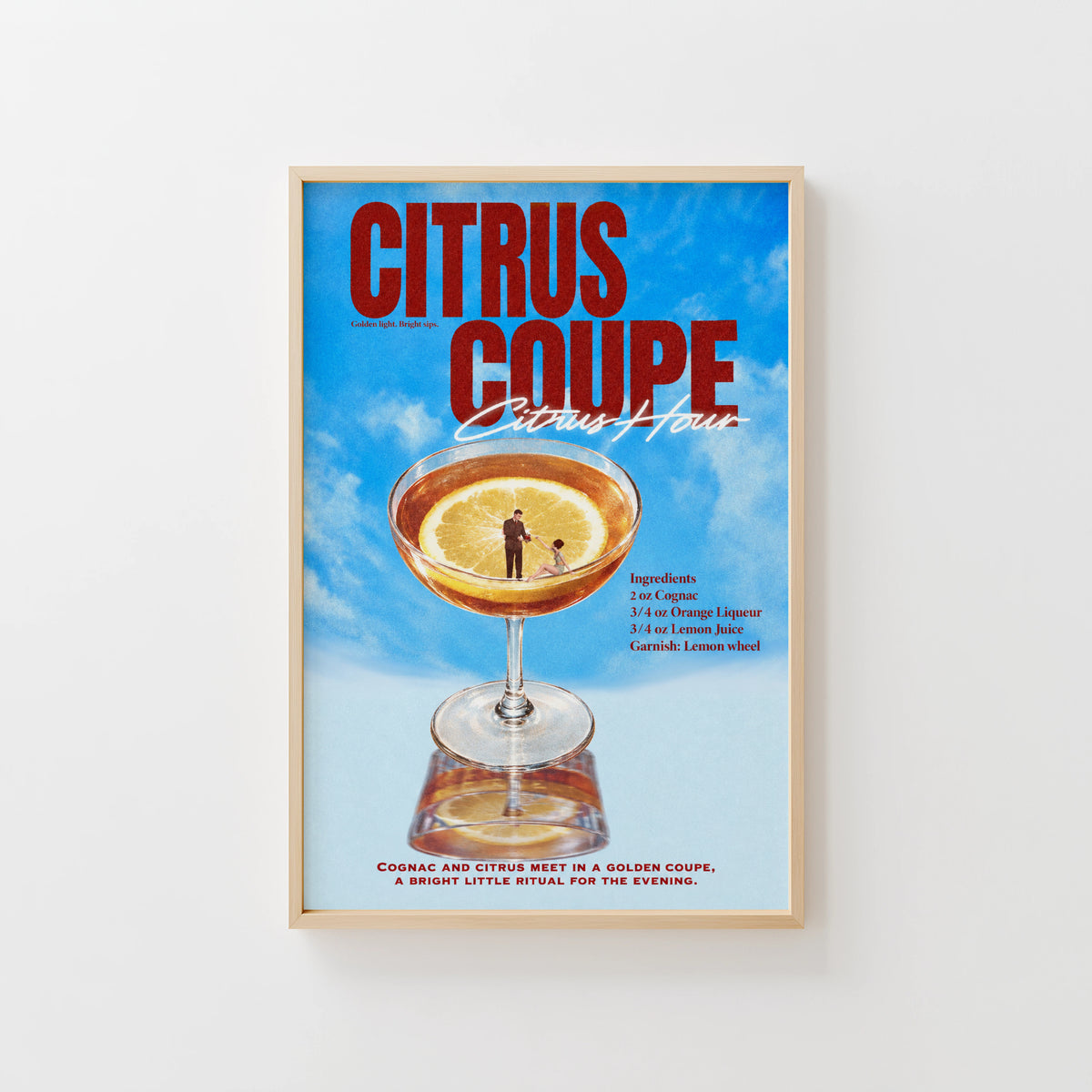 Vintage Citrus Coupe Cocktail Print Poster, Bar Art
