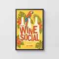 Vintage Wine Social Print Poster, Parrot Tropical Kitchen