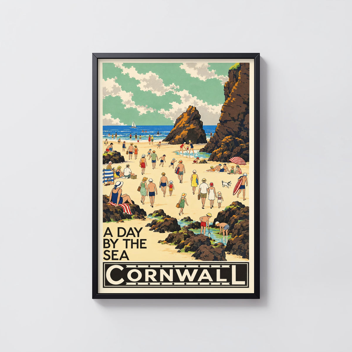 Vintage Cornwall Beach Poster, Seaside Wall Art, Print