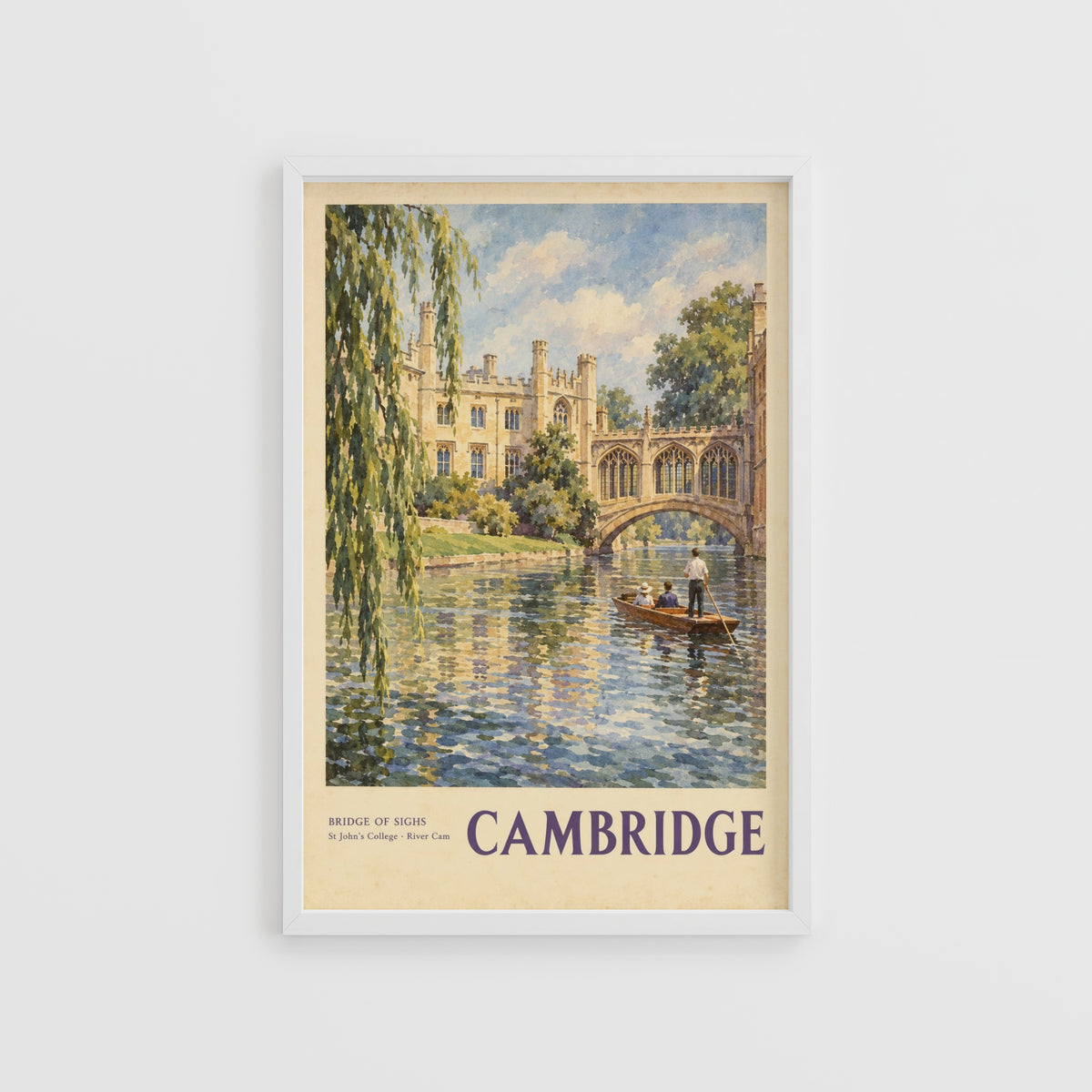 Vintage Cambridge Poster, Bridge of Sighs Wall Art Print