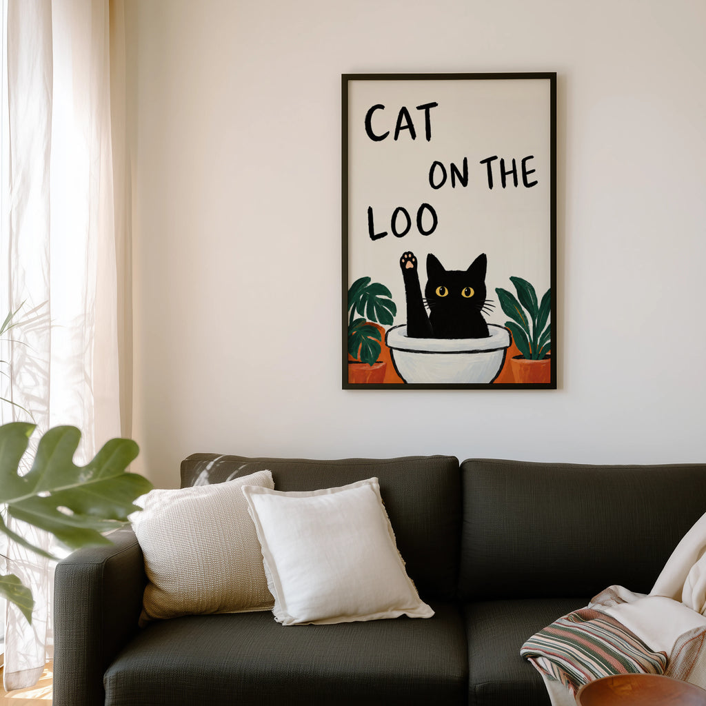 Vintage Cat Print Poster, Funny Bathroom Wall Art