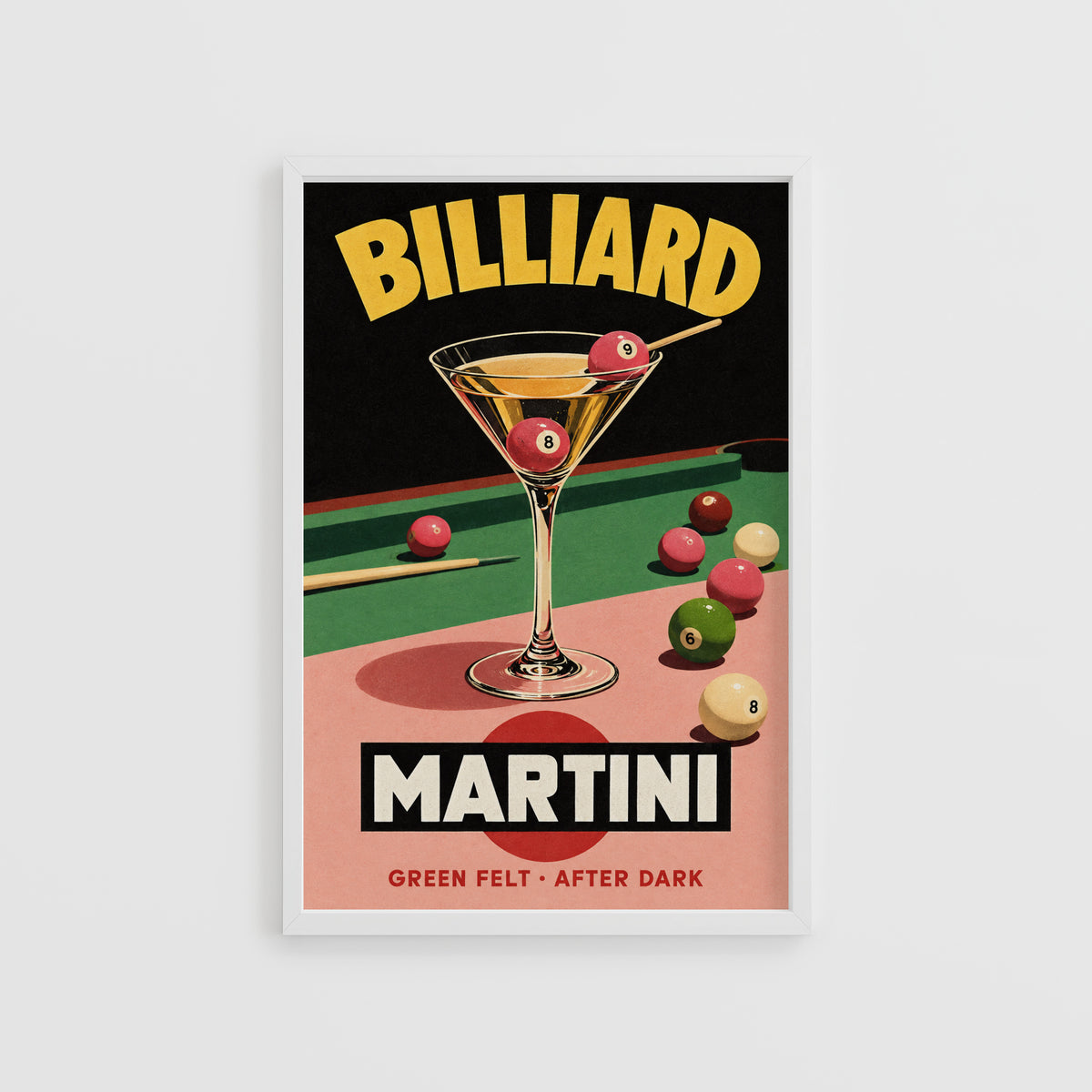Vintage Billiard Martini Print Poster, Cocktail Bar Art