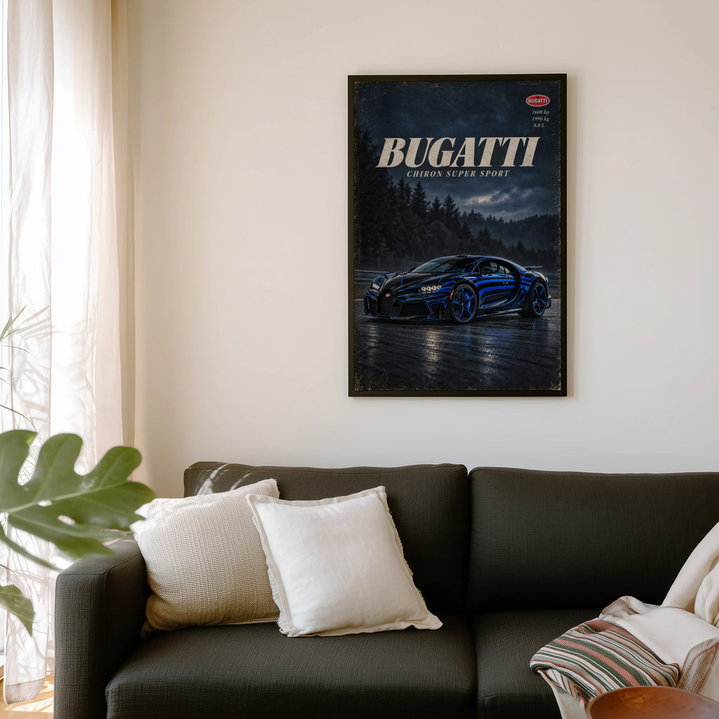 Vintage Bugatti Chiron Print, Car Poster, Wall Art