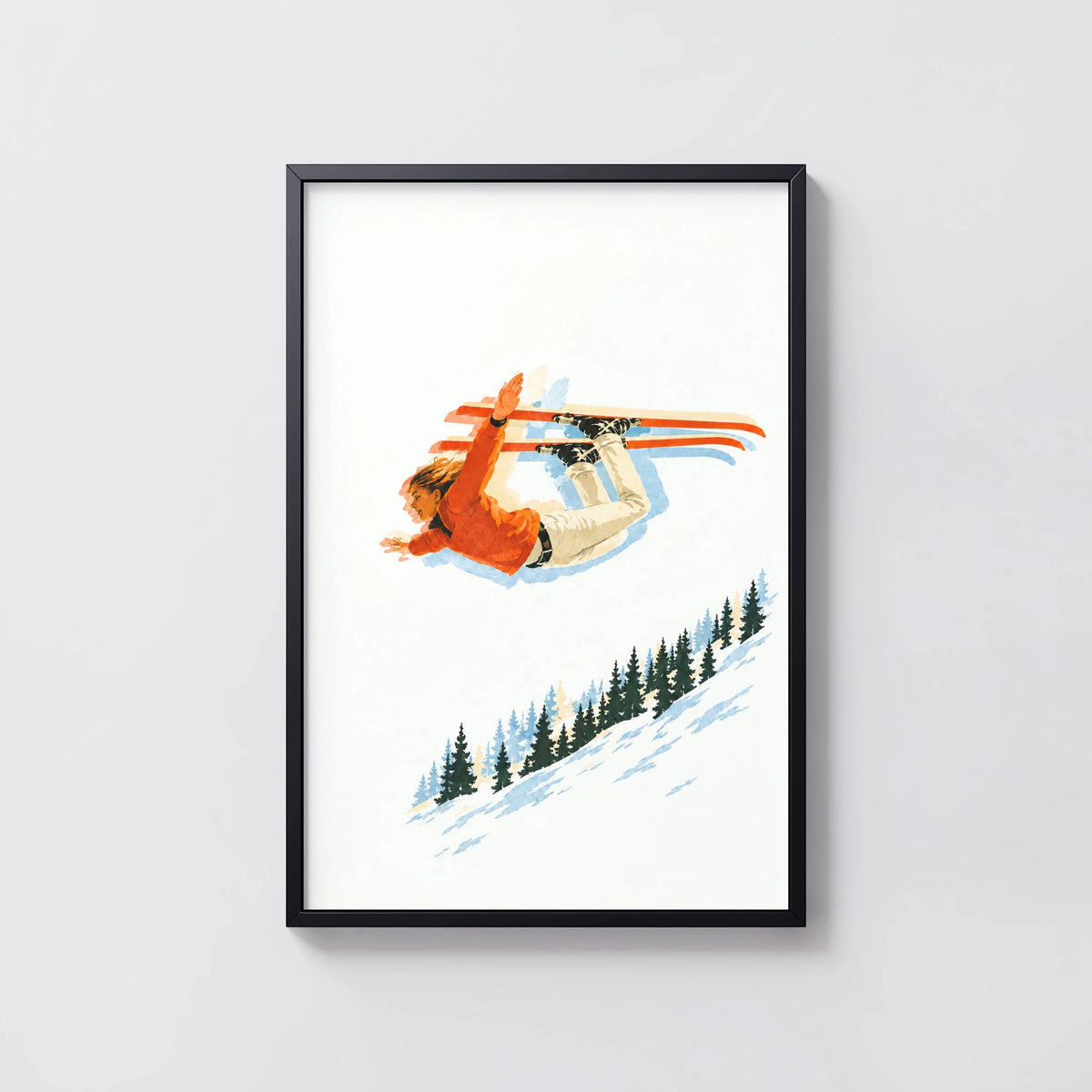 Vintage ski jump print in a black frame
