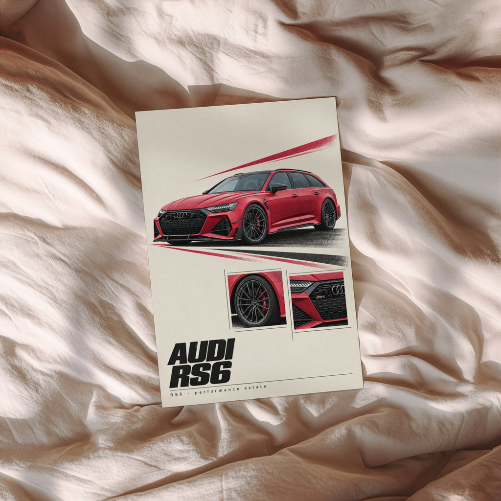 Vintage Audi RS6 Avant Print, Red Estate Car Wall Art