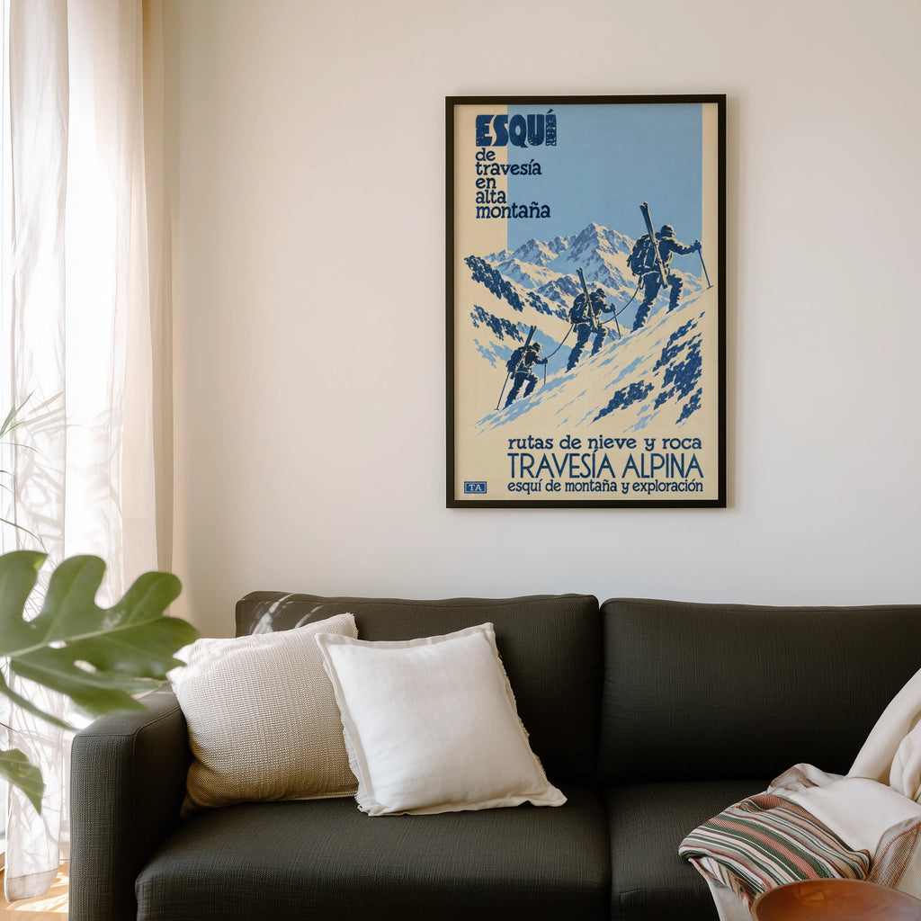 Vintage Ski Touring Alpine Print, Mountain Climbing Poster