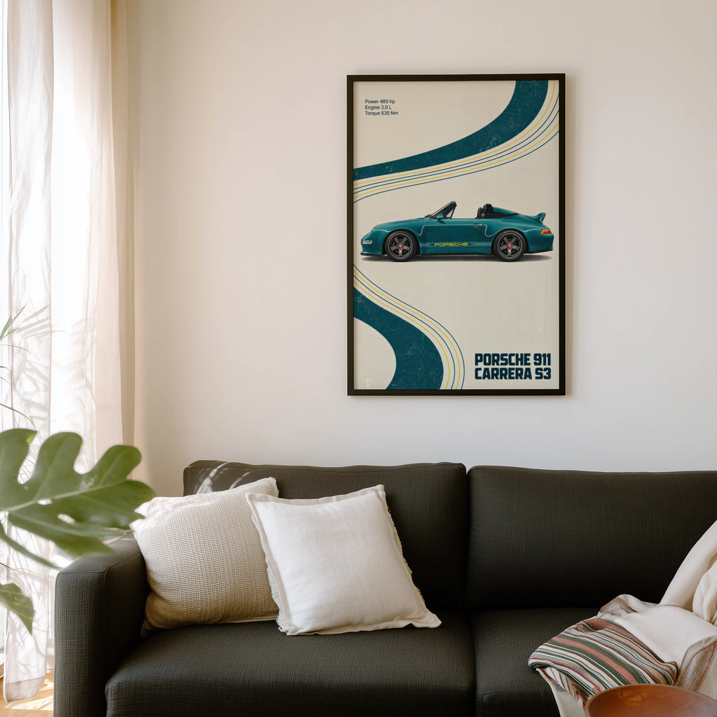 Vintage Porsche 911 Carrera S3 Print, Car Wall Art