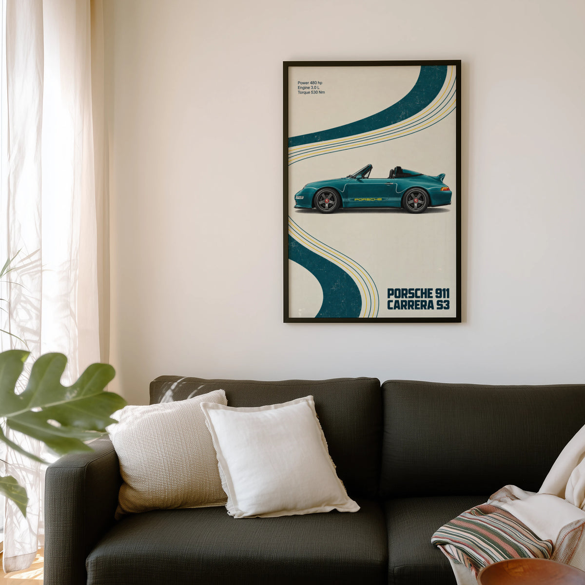 Vintage Porsche 911 Carrera S3 Print, Car Wall Art