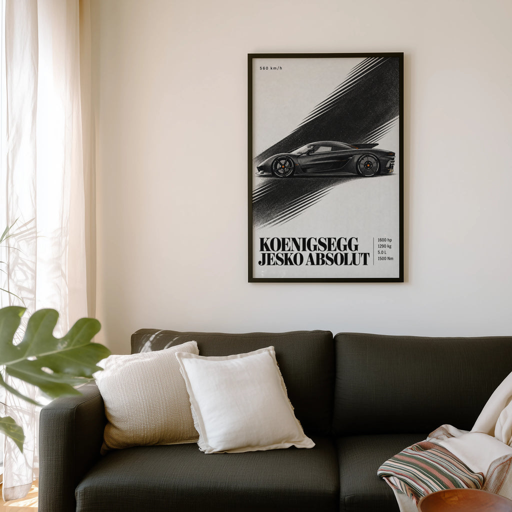 Vintage Koenigsegg Jesko Absolut Print, Car Art