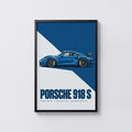 Vintage Porsche 918 S Print, Blue Car Wall Art