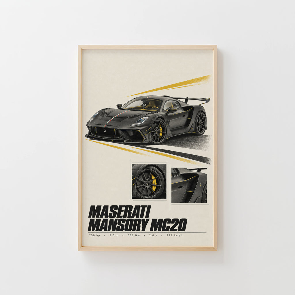 Vintage Print, Maserati Mansory MC20 Car Art