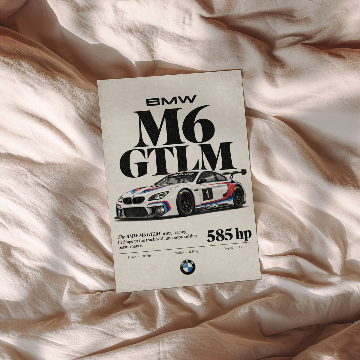 Vintage BMW M6 GTLM Print, Racing Car Wall Art