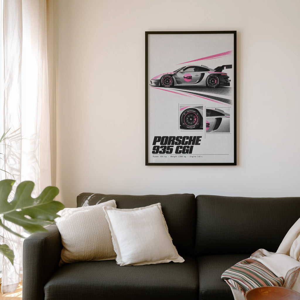 Vintage Porsche 935 Race Car Print, Pink Racing Art
