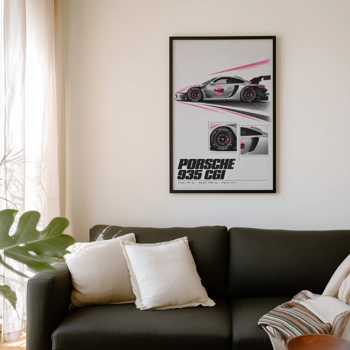 Vintage Porsche 935 Race Car Print, Pink Racing Art