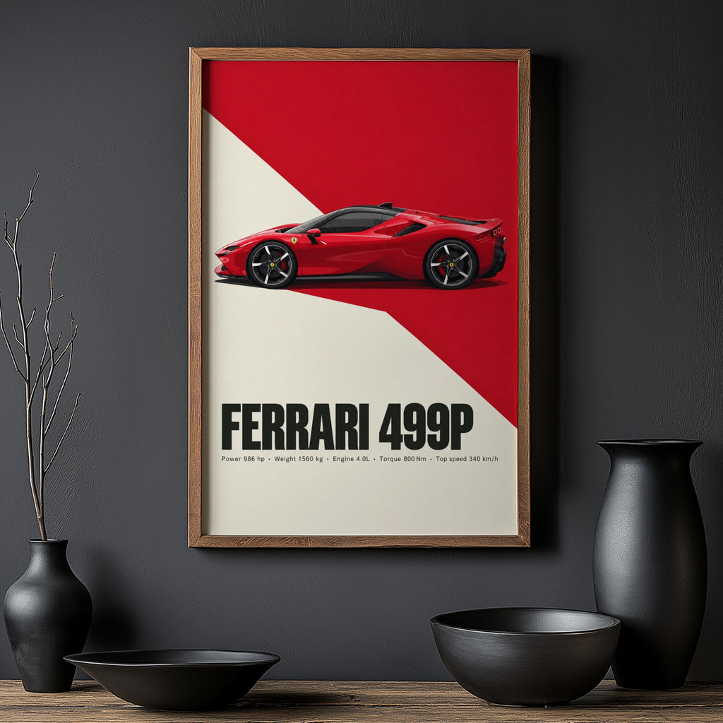 Vintage Ferrari 499P Print, Supercar Wall Art