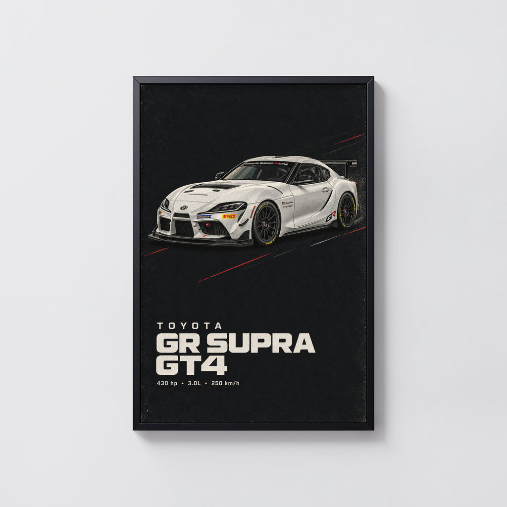 Vintage Toyota GR Supra GT4 Print, Race Car Art