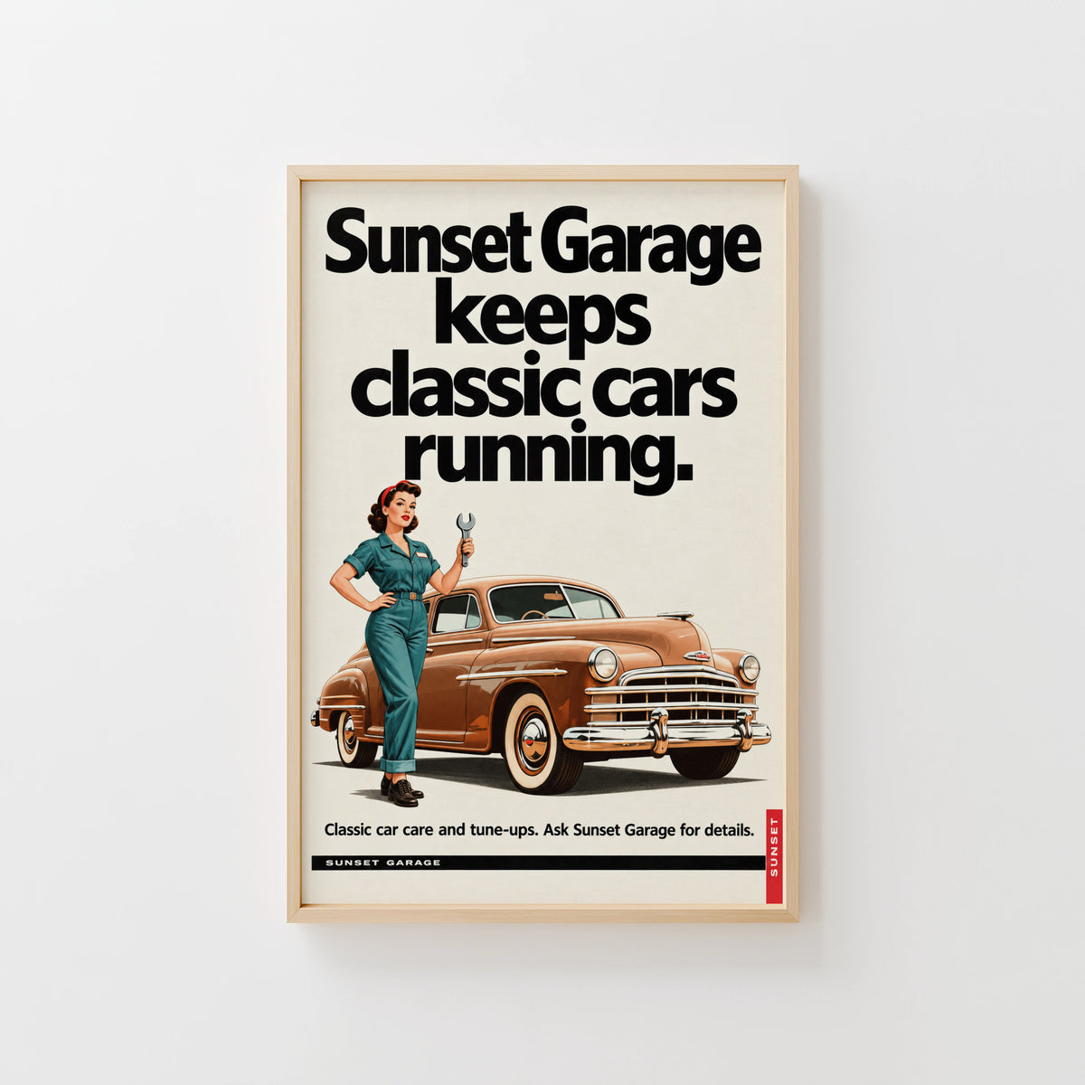 Vintage Garage Poster, Classic Car Print, Retro Wall Art