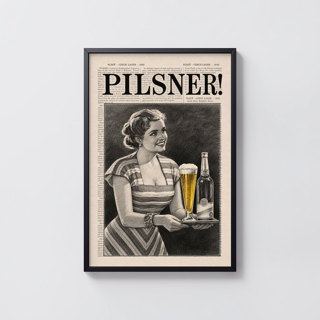 Vintage Pilsner Beer Print and Poster, Czech Lager Bar Art