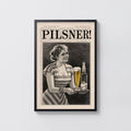 Vintage Pilsner Beer Print and Poster, Czech Lager Bar Art