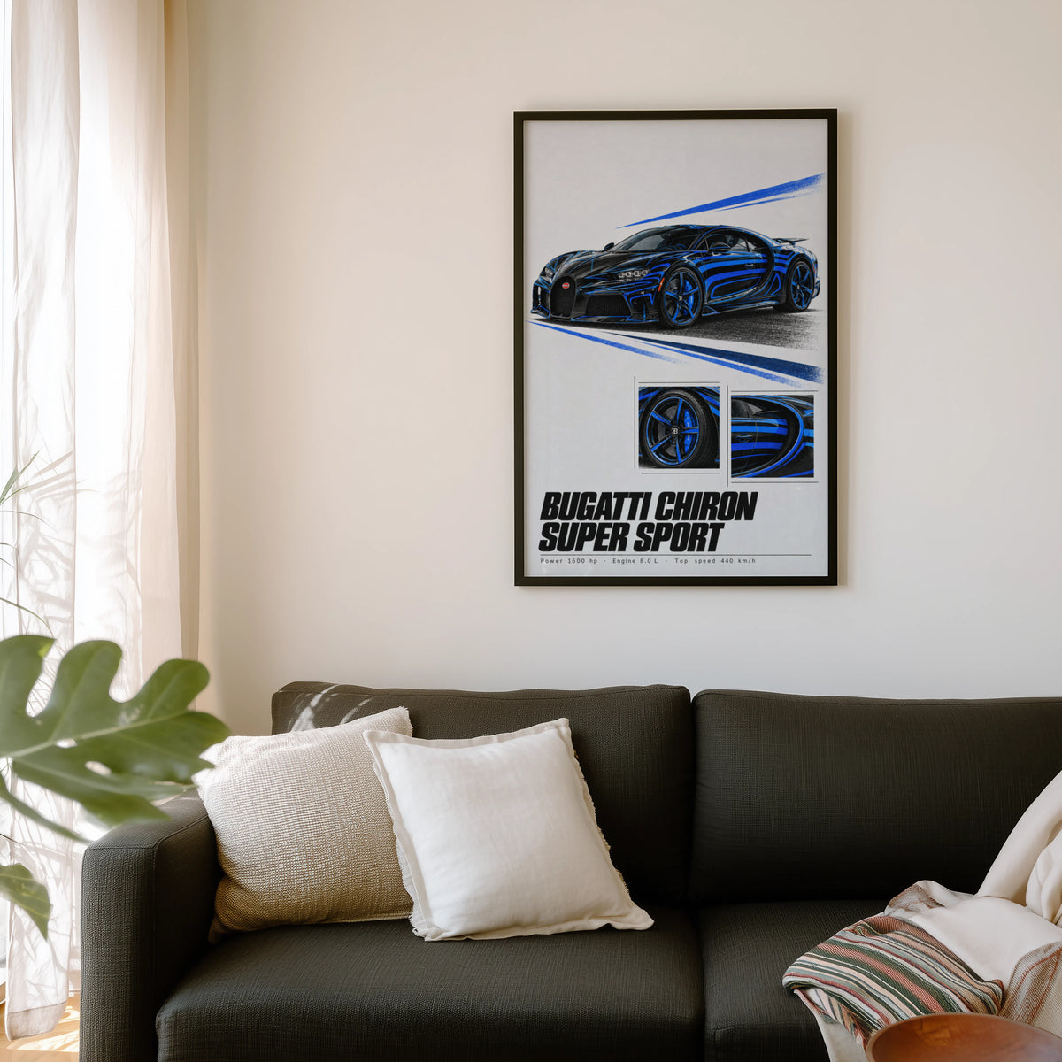 Vintage Bugatti Chiron Print, Supercar Wall Art