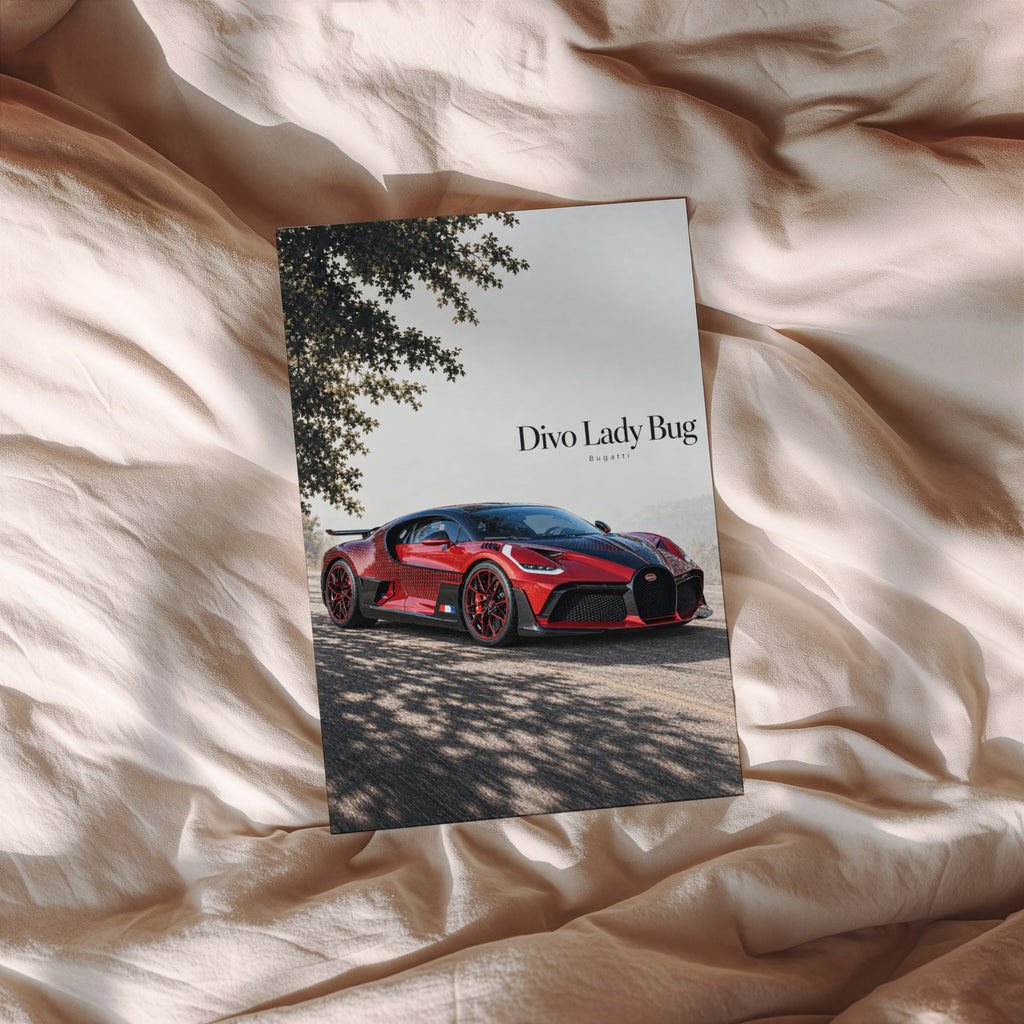 Vintage Bugatti Divo Lady Bug Print, Car Wall Art