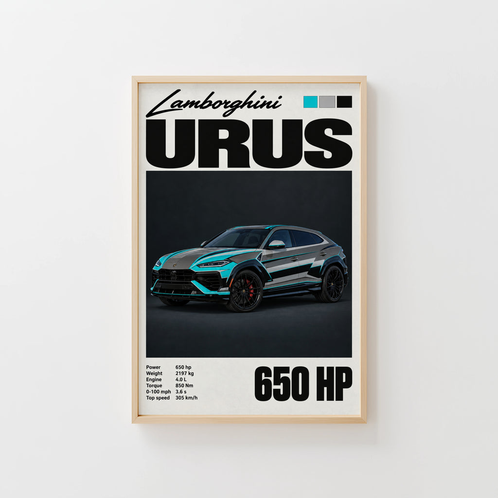 Vintage Lamborghini Urus Print, Supercar Wall Art