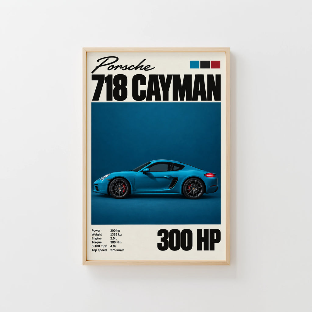 Vintage Porsche Cayman Print, Car Wall Art