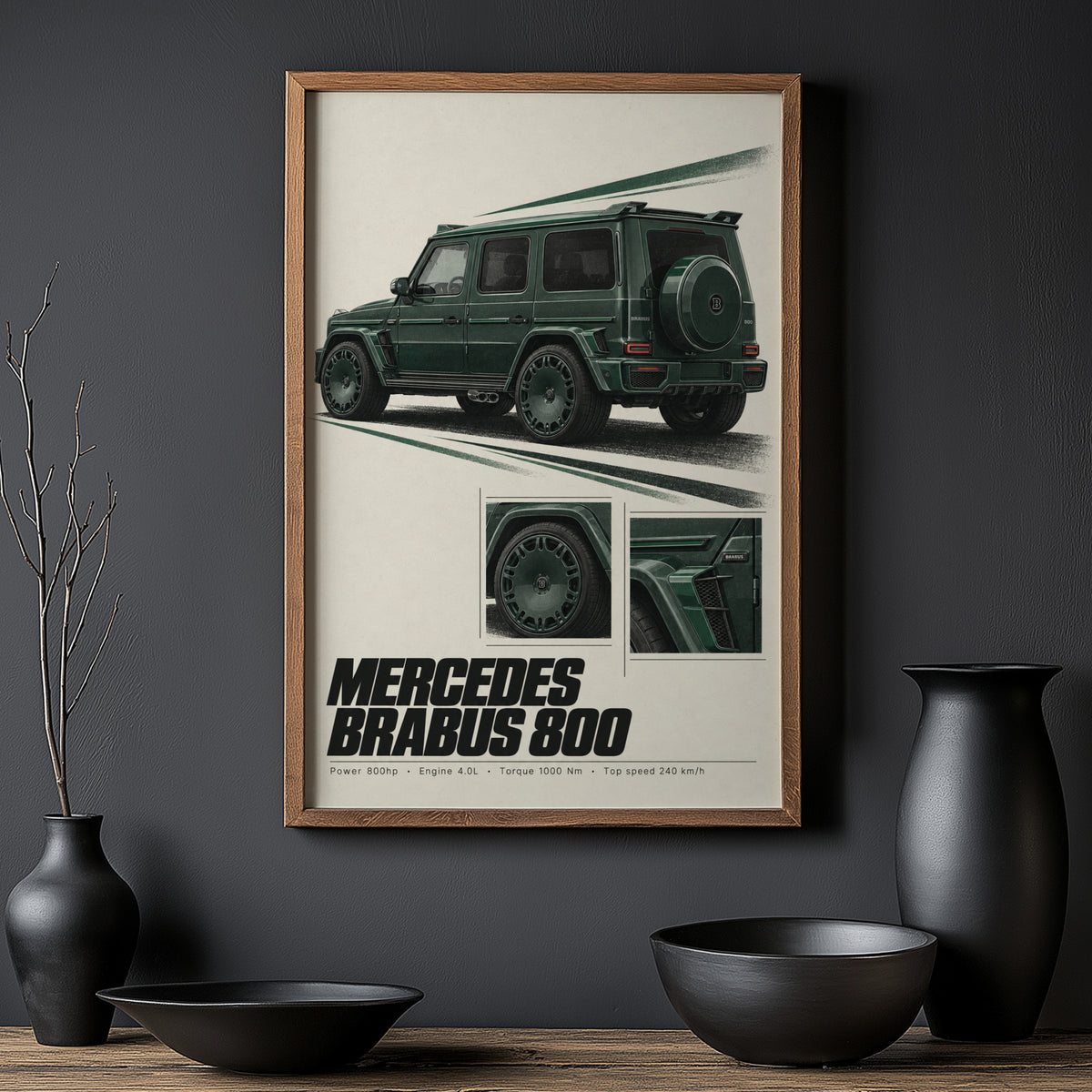 Vintage Mercedes Brabus 800 Print, Car Poster, Green G Wagon