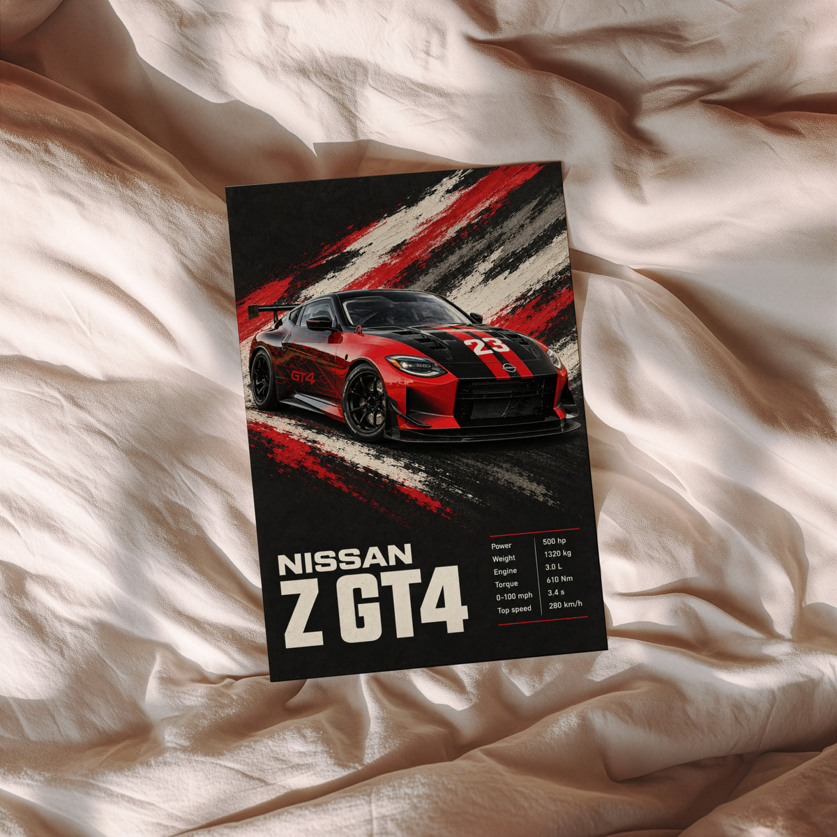 Vintage Nissan Z GT4 Print, Race Car Wall Art