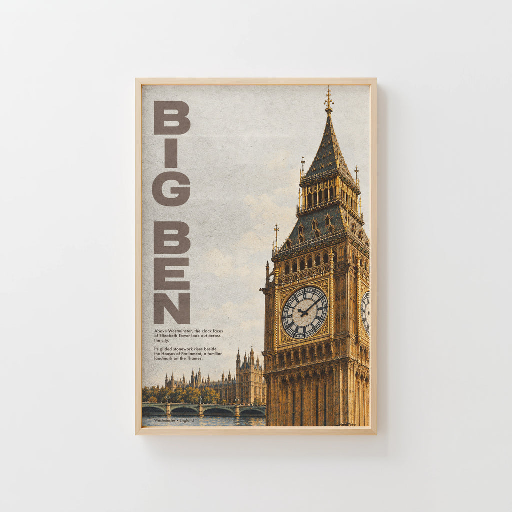 Vintage Big Ben London Poster, Westminster Wall Art