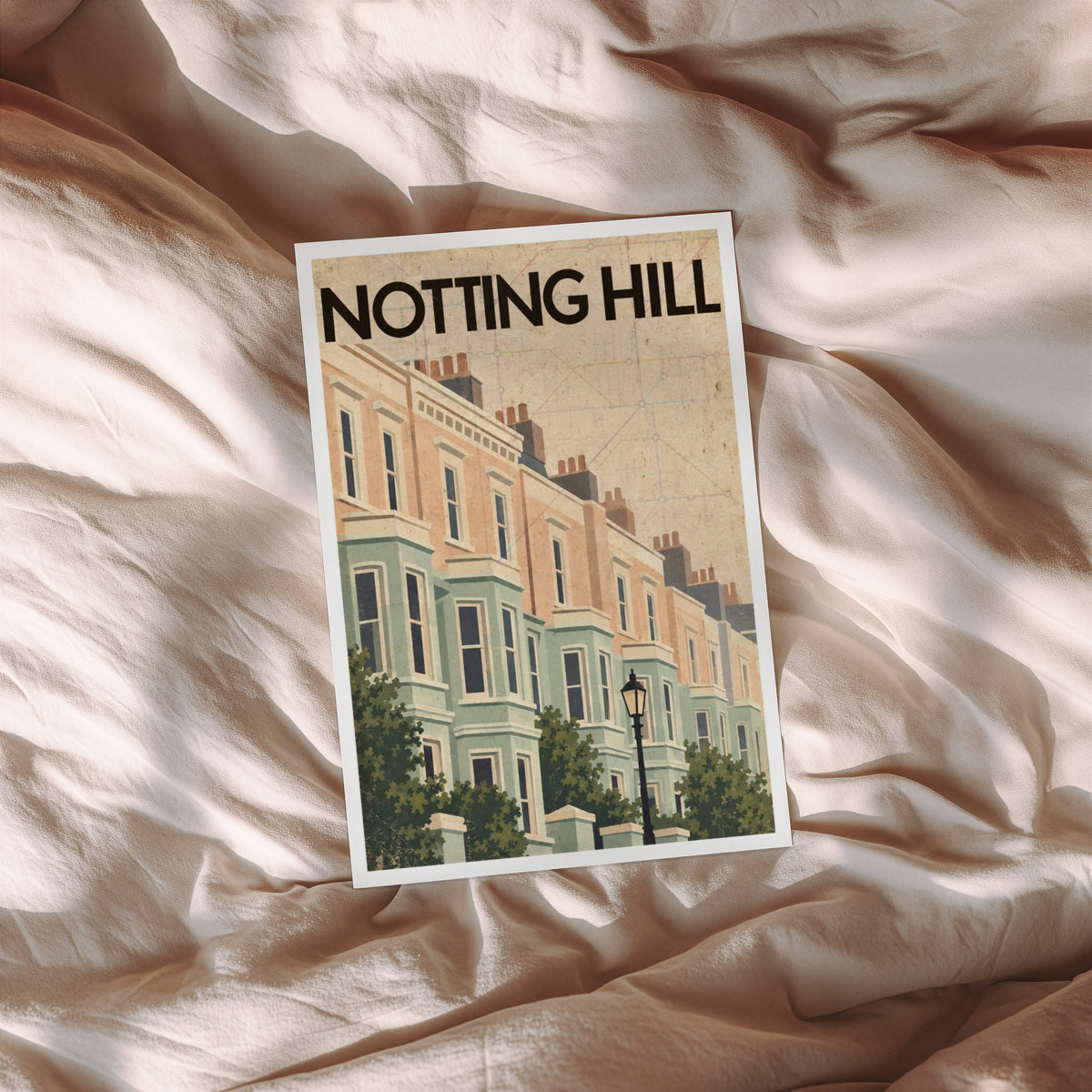 Vintage Notting Hill London Poster, Terraced Houses Print