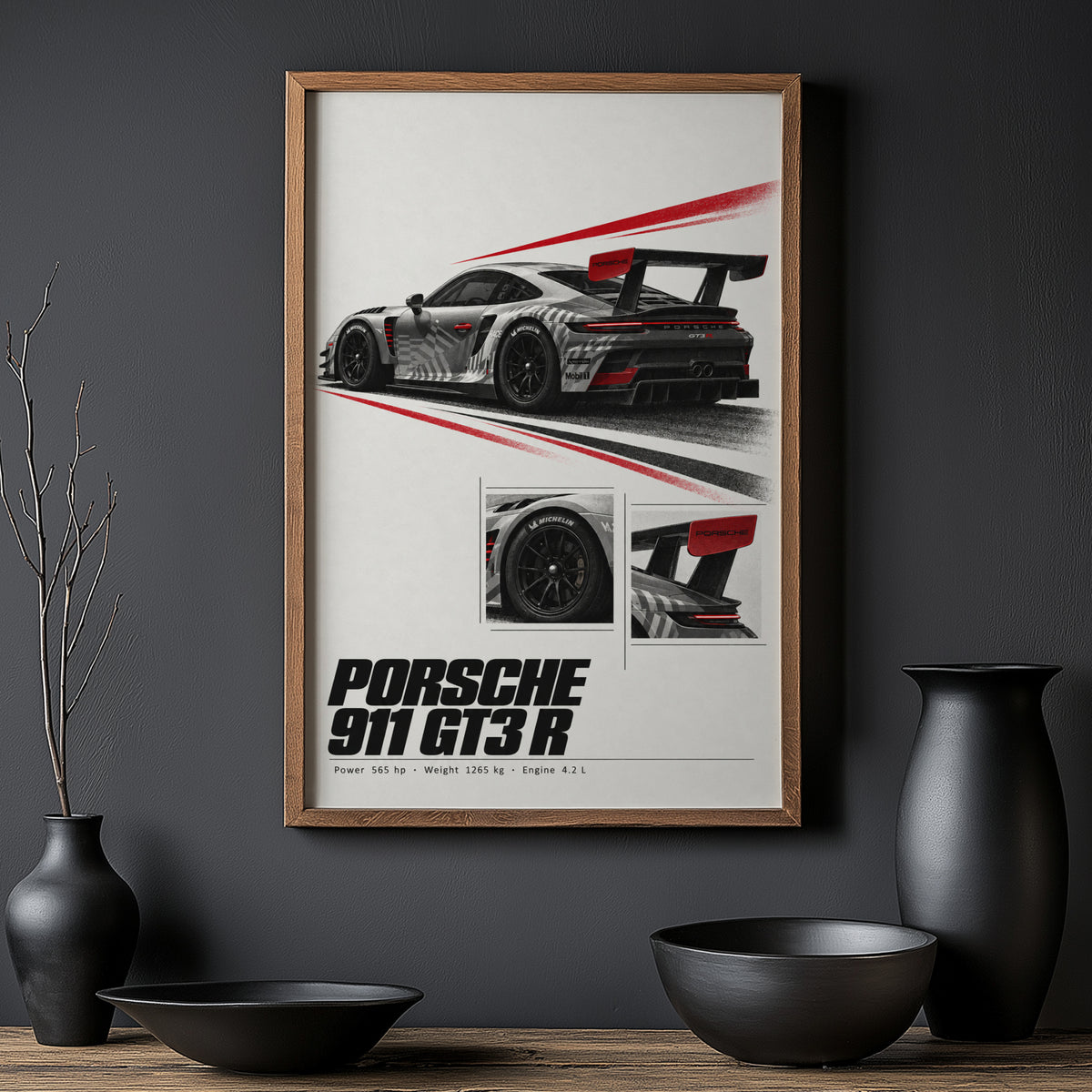 Vintage Porsche 911 GT3 R Print, Racing Car Art