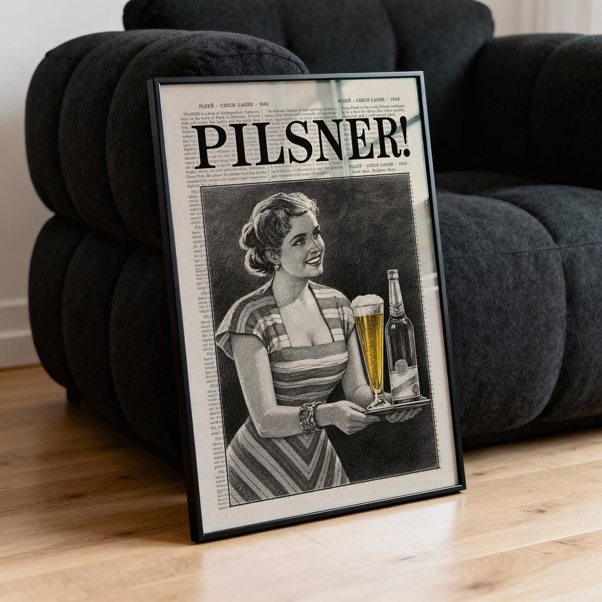 Vintage Pilsner Beer Print and Poster, Czech Lager Bar Art