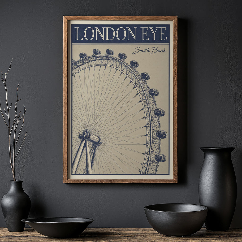 Vintage London Eye Poster, South Bank Wall Art, Print