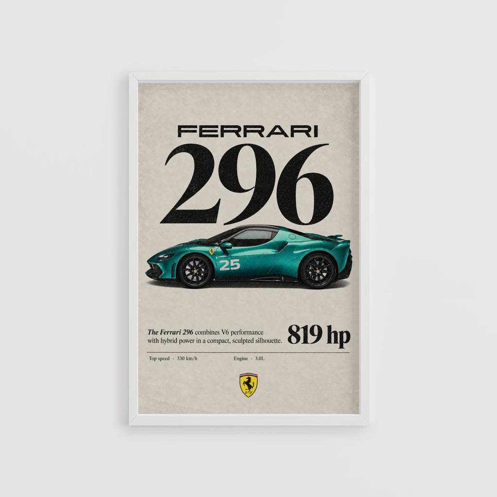 Vintage Ferrari 296 Print, Supercar Wall Art