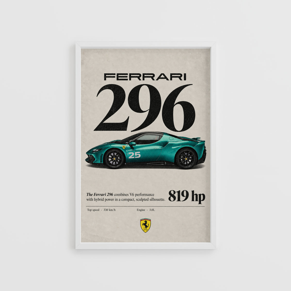 Vintage Ferrari 296 Print, Supercar Wall Art