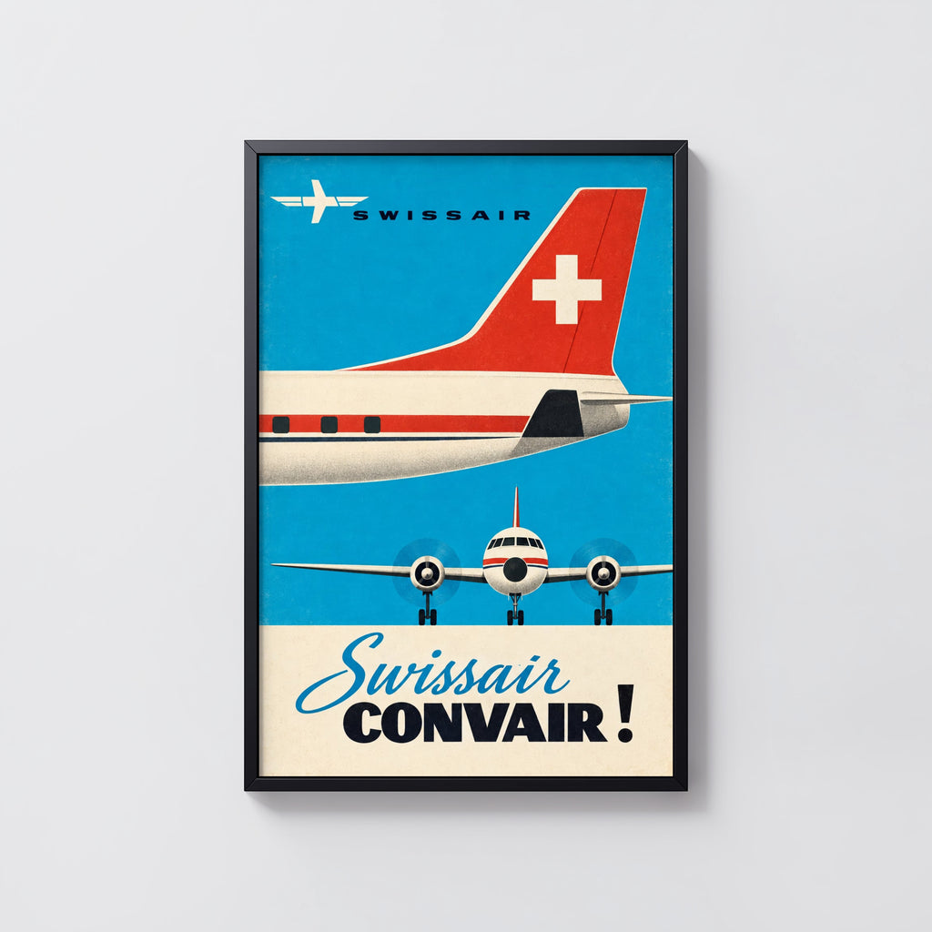 Vintage Swissair Convair Poster, Retro Airline Wall Art