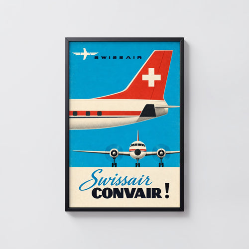 Vintage Swissair Convair Poster, Retro Airline Wall Art